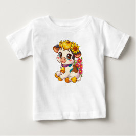 Camiseta Bebê Vaca Fofa com Flores