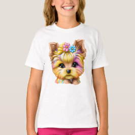 Camiseta Bebê-Yorkie bonito e adorável