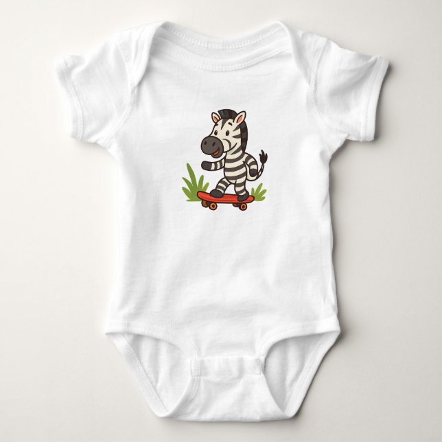 Camiseta Bebê Zebra Skater Jungle Cool on Wheels! (Frente)