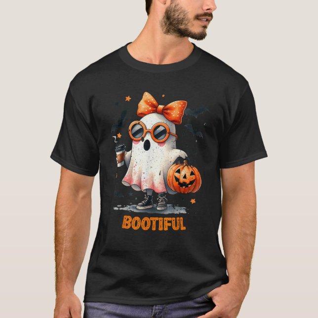 Camiseta Bebendo Boo Jee Ghost Coffee Arco Coquette Hallowe (Frente)