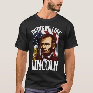 Camiseta Bebendo como Lincoln Abraham Merica Flag 4 de julh
