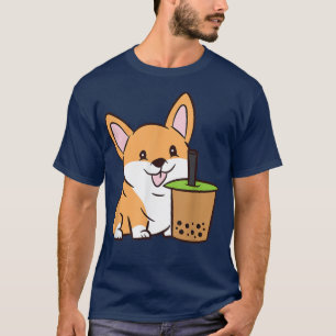 Camiseta Bebendo Corgi - Bolha Tea Kawaii Corgi - Cão Com B