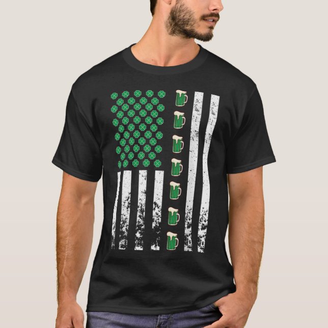 Camiseta Bebendo de Bandeira Americano Shamrock Green Beer  (Frente)