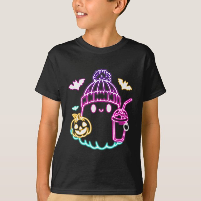 Camiseta Bebendo De Café Fantasma Retro Ghost Spooky Hallow (Frente)