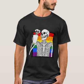 Camiseta Bebendo de Café Halloween Skeleton Skull Café Lo