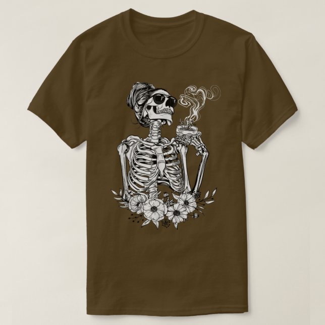 Camiseta Bebendo de café Skeleton preguiçoso DIY Halloween  (Frente do Design)