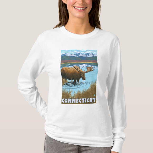 Camiseta Bebendo de ConnecticutMoose no lago (Frente)