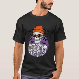 Camiseta Bebendo de esqueleto de Halloween Café