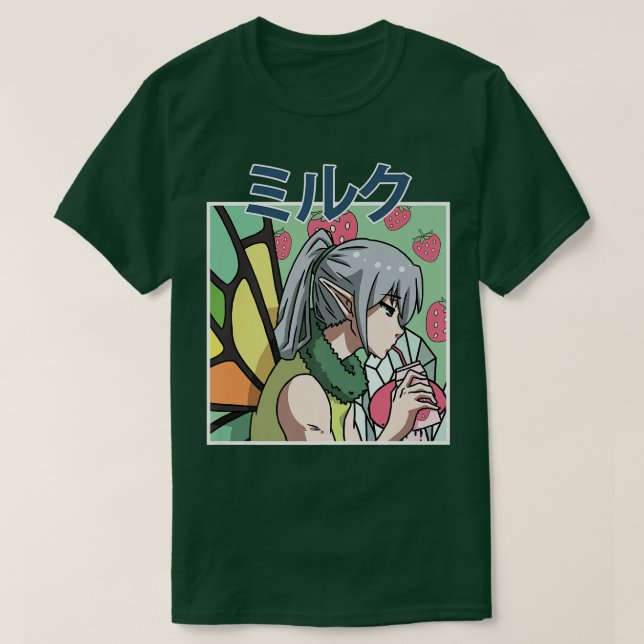 Camiseta Bebendo de Fada Estética Fairycore Japonês Strawb (Frente do Design)