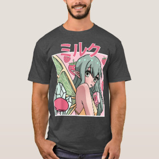 Camiseta Bebendo de Fada Estética Fairycore Japonês Strawb