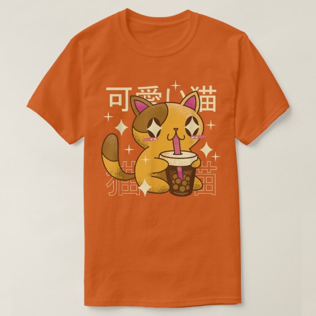 Camiseta Bebendo de gato Bolha de chá Beba Japão (Frente do Design)