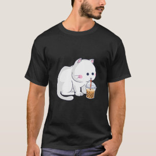 Camiseta Bebendo de gato branco bonito Boba Bubble Tea