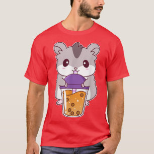 Camiseta Bebendo de Hamster de Anime Bonita Boba Tea Kawaii