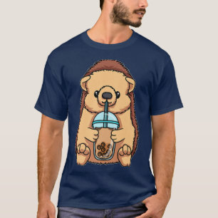 Camiseta Bebendo De Hedgehog Bble Tea Cute Animais Com Bob