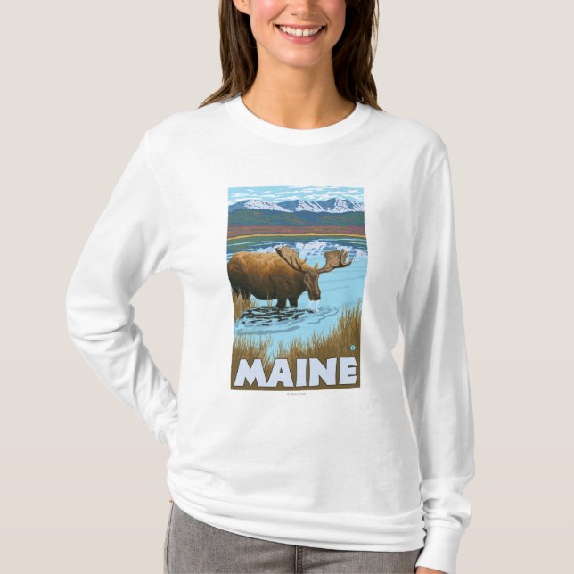 Camiseta Bebendo de MaineMoose no lago (Frente)