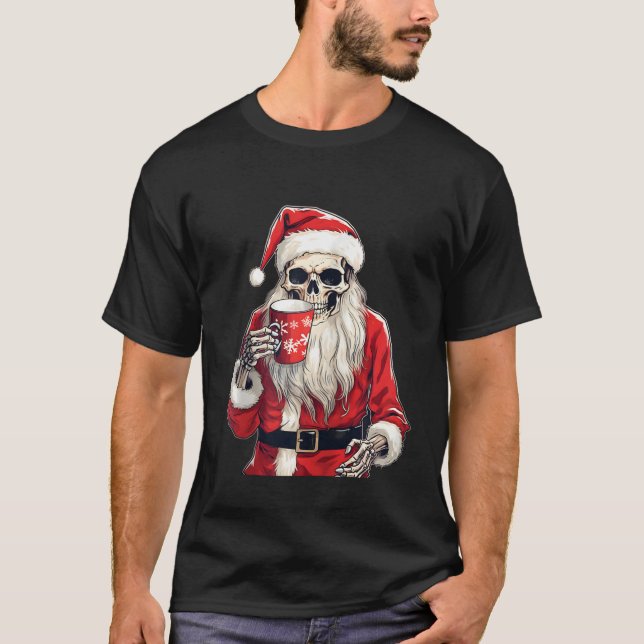 Camiseta Bebendo de Natal Café Lover Santa Hat (Frente)