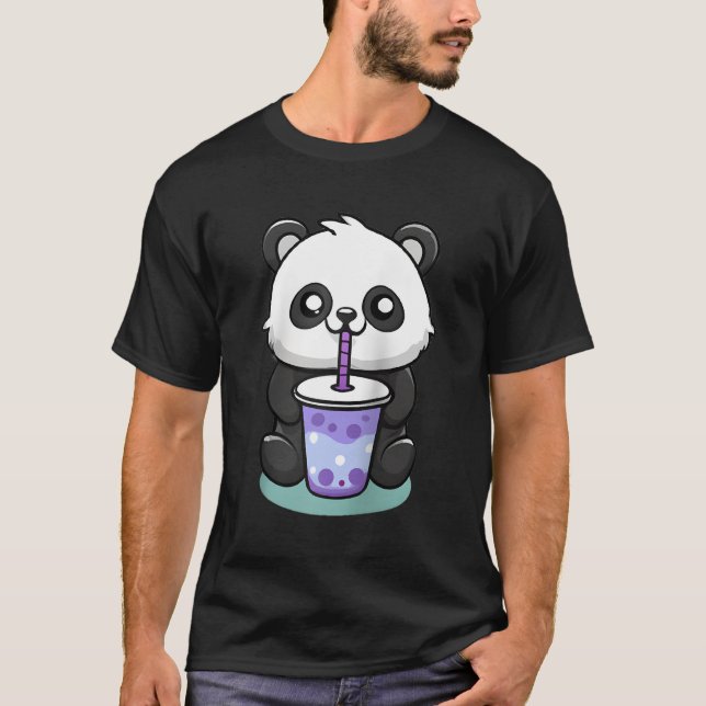 Camiseta Bebendo de Panda Boba Tea Anime Baseball (Frente)
