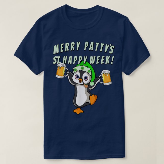 Camiseta Bebendo de Pinguim do Partido Dia de São Patrício  (Frente do Design)
