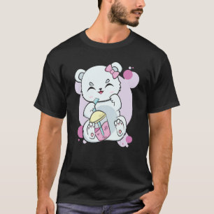 Camiseta Bebendo De Urso Polar Boba Flavor Com Leite Preto