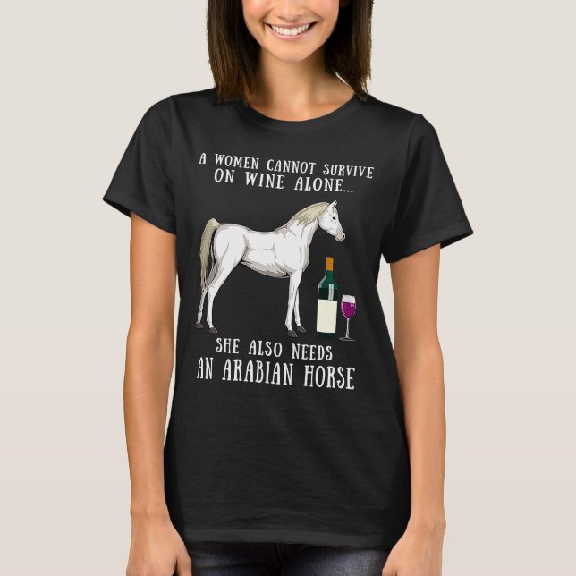 Camiseta Bebendo De Vinho E Cavalo Árabe Branco (Frente)
