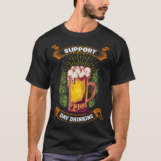 Camiseta Bebendo do Dia de Apoio para Mulheres Bebidas Masc (Frente)