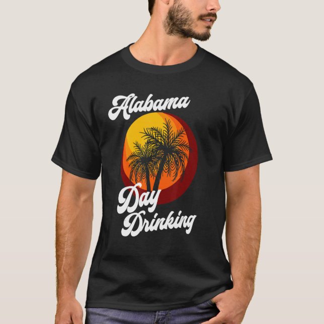 Camiseta Bebendo do Dia do Alabama, Retro Beach Summer Fami (Frente)