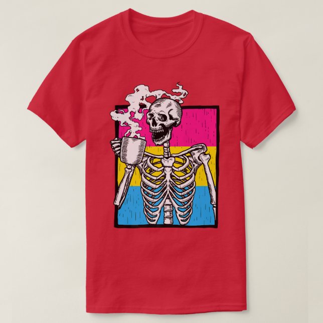 Camiseta Bebendo do Skeleton Café LGBTQ Orgulho Panseual Pa (Frente do Design)