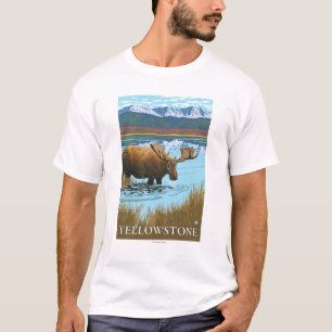 Camiseta Bebendo dos alces nacional no lago - Yellowstone