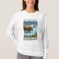 Bebendo dos alces no lago - Fairbanks, Alaska