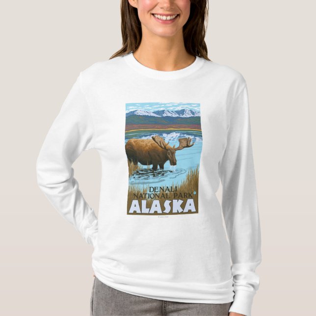 Camiseta Bebendo dos alces no lago - parque nacional de (Frente)