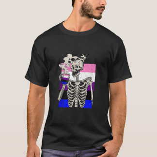 Camiseta Bebendo esquelético Café LGBT Q Retro Genérico Flu