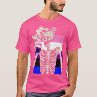 Camiseta Bebendo esquelético Café LGBTQ Retro Genderfluido 