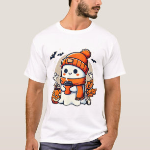 Camiseta Bebendo Fantasma Bonito Café Mulheres no Halloween