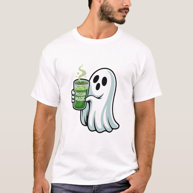 Camiseta Bebendo Fantasma do Spookie Halloween Matcha Drink (Frente)