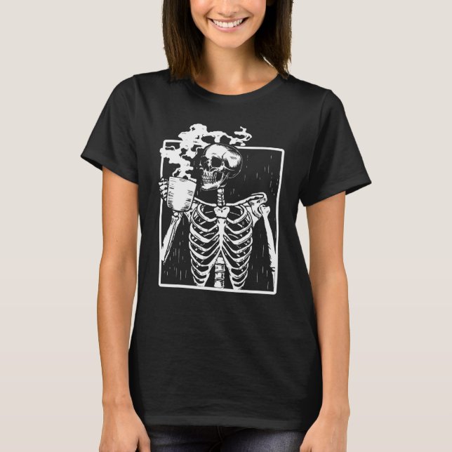 Camiseta Bebendo Funny Skeleton Caffeine Lover Coff (Frente)