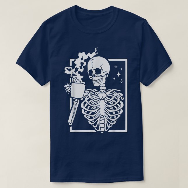Camiseta Bebendo Funny Skeleton Caffeine Lover Coff (Frente do Design)