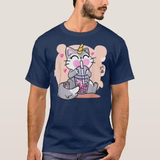 Camiseta Bebendo Kawaii Boba Cat Bubble Animanes