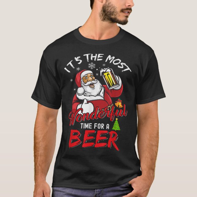 Camiseta Bebendo Natal Santa Claus Beer Maravilhoso (Frente)