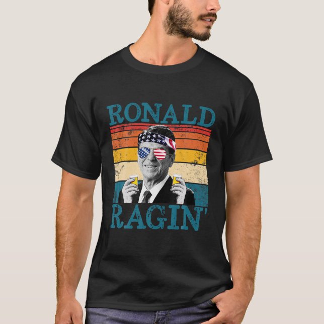 Camiseta Bebendo Retro Patriótico Ronald Ragin' (Frente)