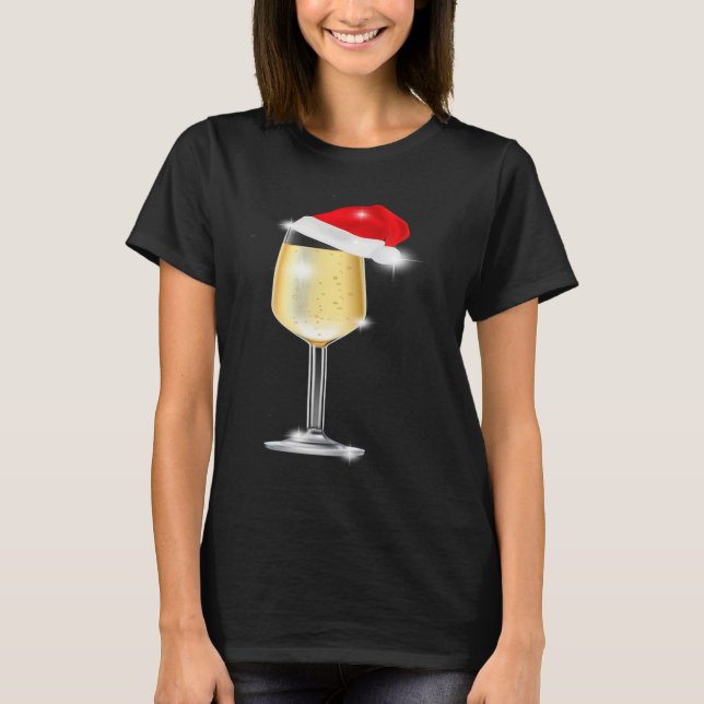 Camiseta Bebendo Santa Hat de Vidro de Champagne de Natal (Frente)