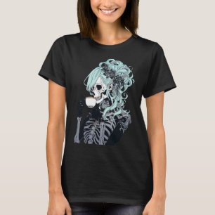 Camiseta Bebendo Skeleton Mensageiro Bun Halloween Menina