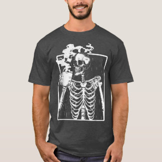Camiseta Bebendo Skeletrizado Café Engraçado Engraçado Esté