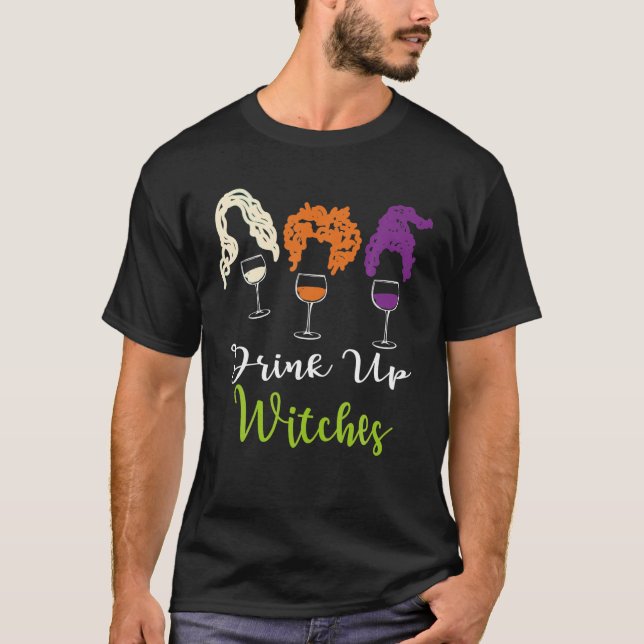 Camiseta Beber Bruxas Halloween Mulheres Vinho De Hallowine (Frente)
