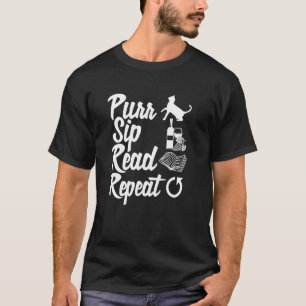 Camiseta Beber com Ronronar Ler Repetir Gato Fofo Vinho Liv