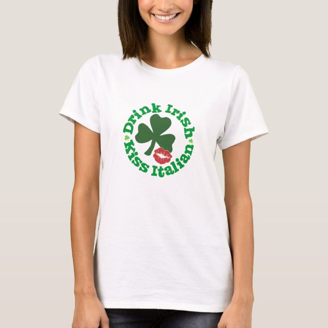 Camiseta Beber Lábios vermelhos italianos do Beijo Irlandês (Frente)