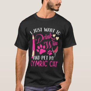 Camiseta Beber Vinho e Acariciar Meu Gato Cymric Humor de M