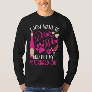 Camiseta Beber Vinho e Acariciar Meu Gato Peterbald Humor