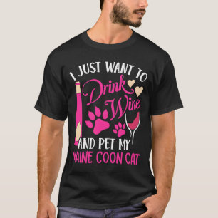Camiseta Beber vinho e Pet Meu Gato de Maine Gato Mãe Humo