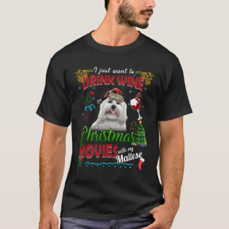 Camiseta Beber Vinho Ver Filmes De Natal Com O Meu Maltês