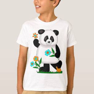 Camiseta Bebês Crianças Panda Com Flores 2